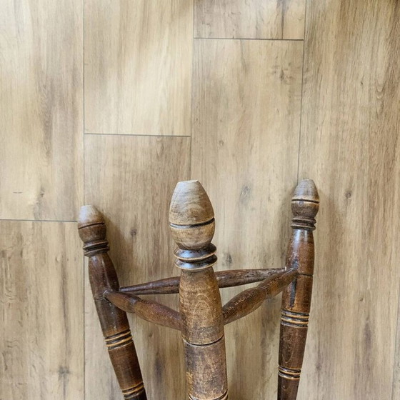 Image 1 of Vintage oak tripod stool with backrest