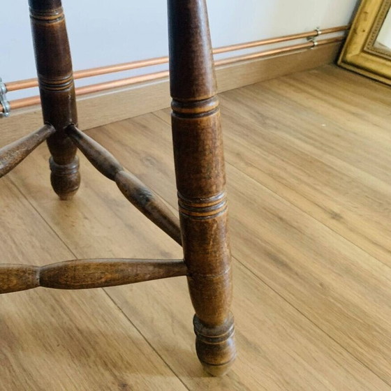 Image 1 of Vintage oak tripod stool with backrest