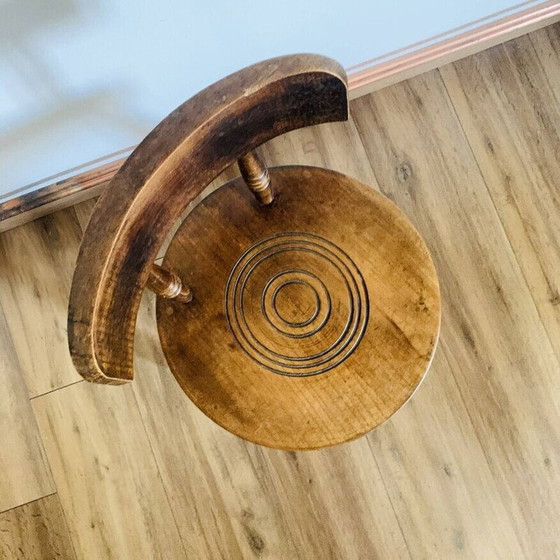 Image 1 of Vintage oak tripod stool with backrest