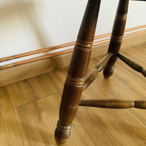 Image 1 of Vintage oak tripod stool with backrest