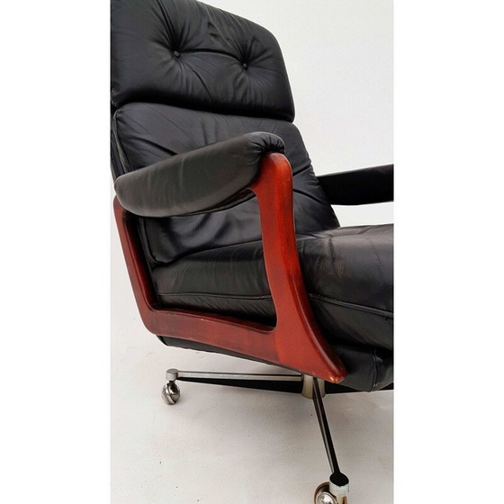 Image 1 of Vintage Leather Swivel Armchair with Ottoman - 1960s
