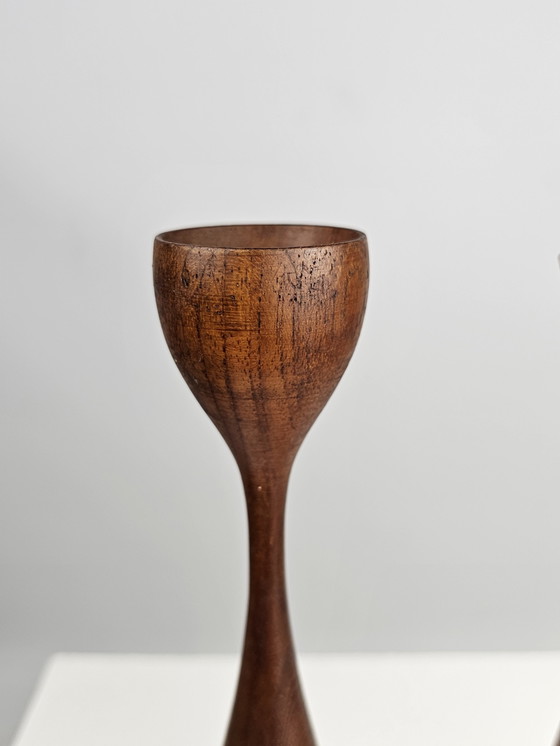 Image 1 of Teak wooden candlesticks Danish design set of 2