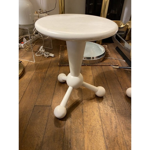 Pair of vintage tripod stools in white lacquered wood for Möbelhaus, 1970