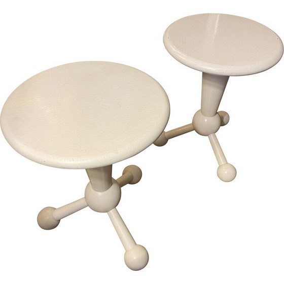 Image 1 of Pair of vintage tripod stools in white lacquered wood for Möbelhaus, 1970