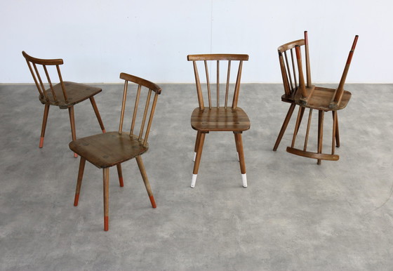 Image 1 of 4X Vintage Oak Dining Chairs