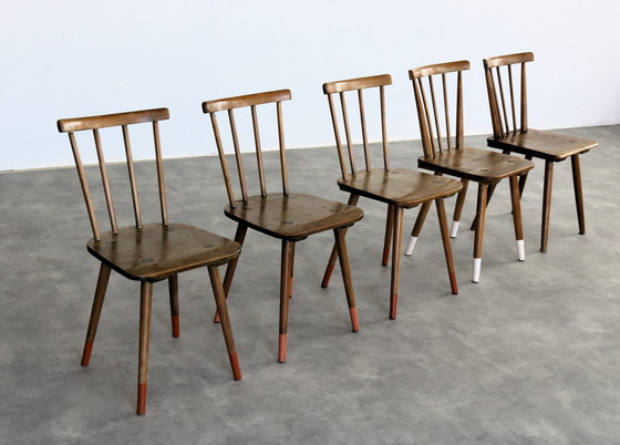 Image 1 of 4X Vintage Oak Dining Chairs