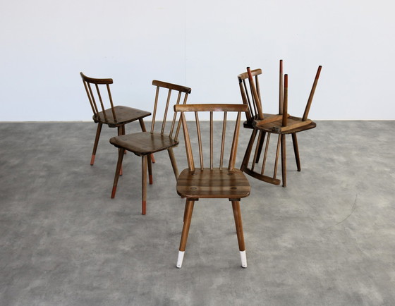 Image 1 of 4X Vintage Oak Dining Chairs