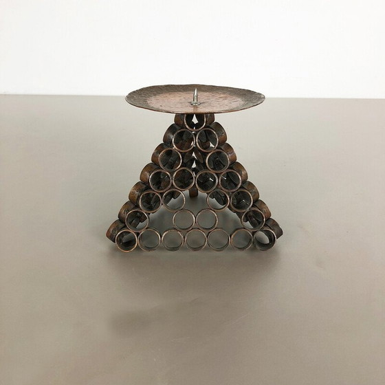 Image 1 of Vintage Brutalist candlestick in copper, Austria 1950s