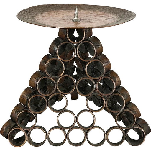 Vintage Brutalist candlestick in copper, Austria 1950s