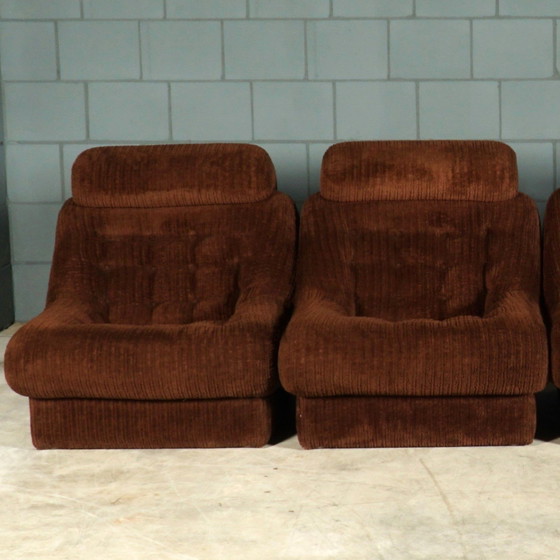 Image 1 of Vintage Armchairs - Brown Rib Fabric - 1970s