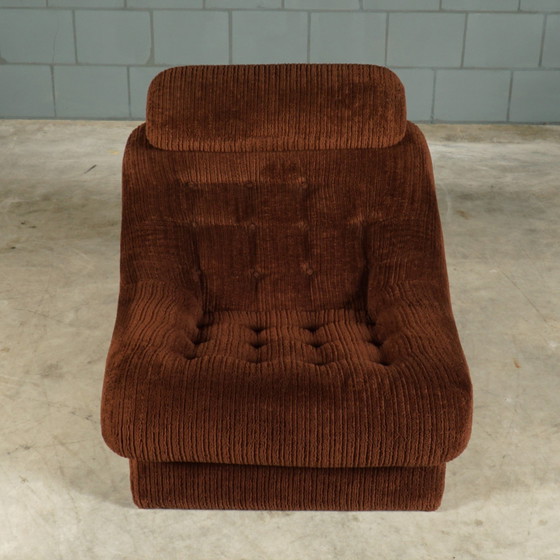 Image 1 of Vintage Armchairs - Brown Rib Fabric - 1970s