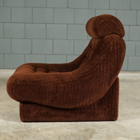 Image 1 of Vintage Armchairs - Brown Rib Fabric - 1970s