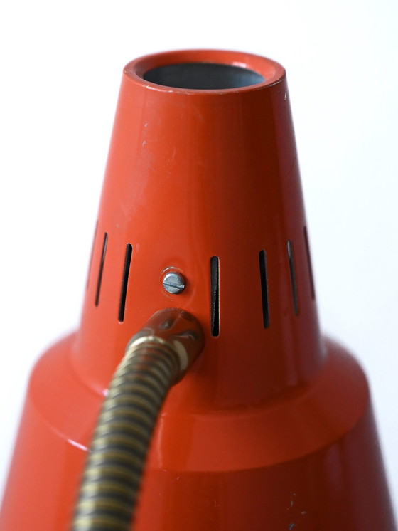Image 1 of Vintage 1960S Orange Table Lamp | Retro Metal Desk Light With Adjustable Brass Arm | Mid-Century Modern Design