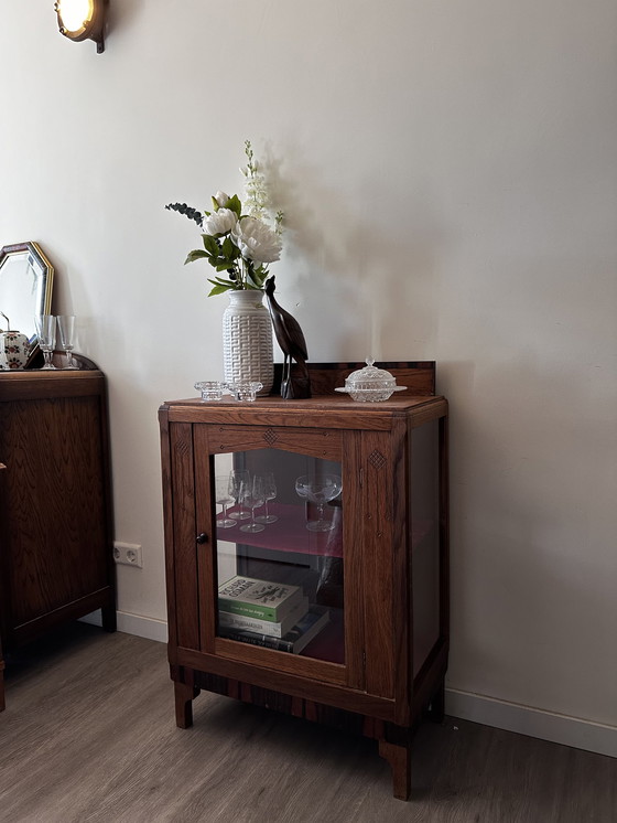 Image 1 of Vitrine vintage avec panneaux latéraux en verre