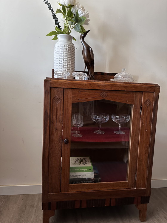 Image 1 of Vitrine vintage avec panneaux latéraux en verre