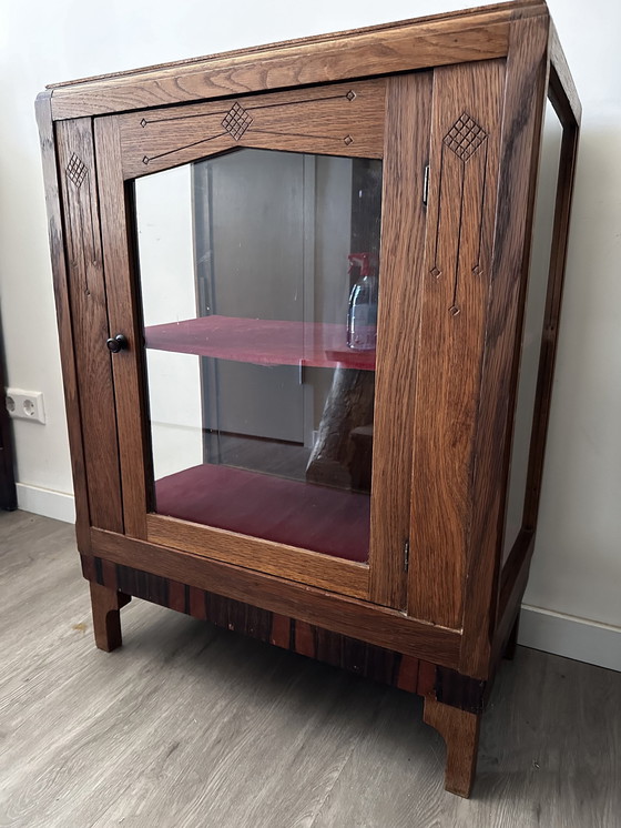 Image 1 of Vitrine vintage avec panneaux latéraux en verre