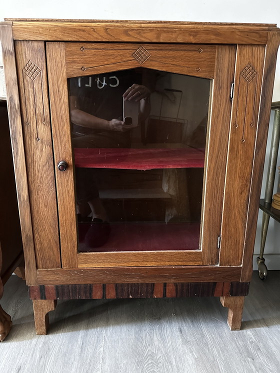 Image 1 of Vitrine vintage avec panneaux latéraux en verre