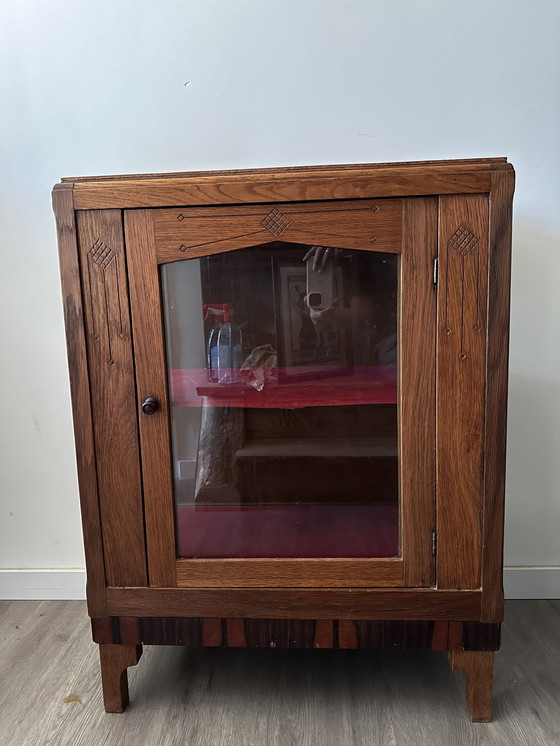 Image 1 of Vitrine vintage avec panneaux latéraux en verre