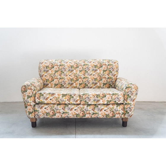 Image 1 of Vintage 2-seater sofa in wood and floral fabric, 1970