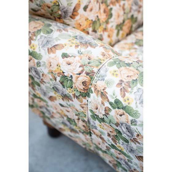 Image 1 of Vintage 2-seater sofa in wood and floral fabric, 1970