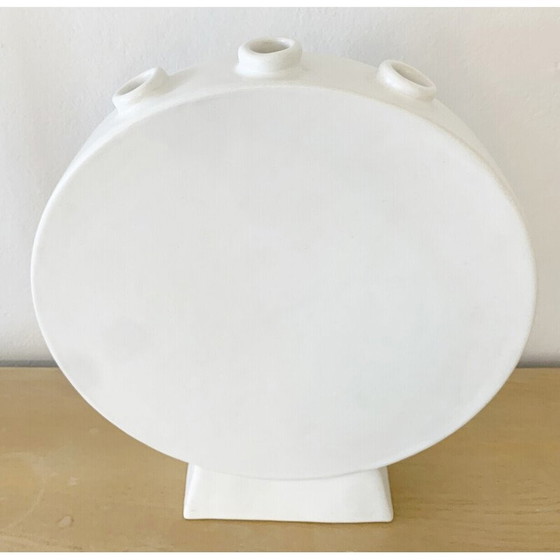 Image 1 of Vaso vintage a forma di tulipano in ceramica bianca di Pol Chambost, Francia anni '40