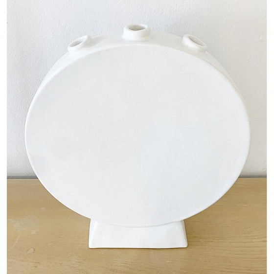 Image 1 of Vaso vintage a forma di tulipano in ceramica bianca di Pol Chambost, Francia anni '40