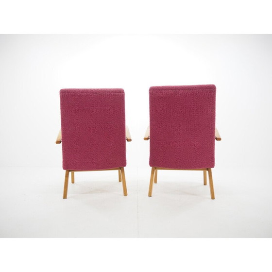 Image 1 of Pair of vintage wood and fabric armchairs by Jindrich Halabala, Czechoslovakia 1960