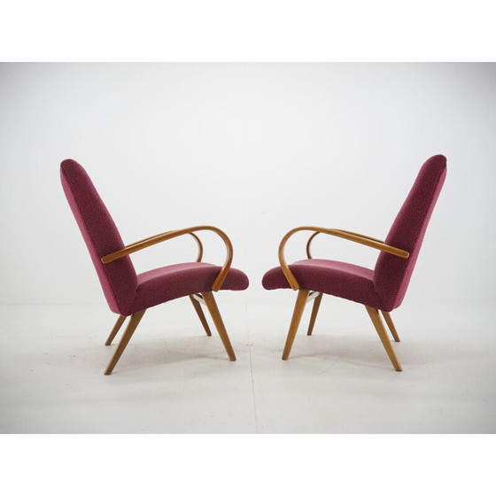 Image 1 of Pair of vintage wood and fabric armchairs by Jindrich Halabala, Czechoslovakia 1960
