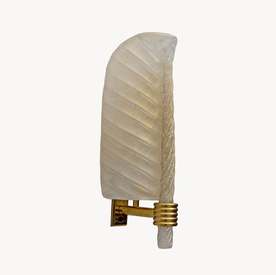 Image 1 of Pair Of Barovier & Toso Style Mid-Century Modern Murano Glass Gold Leaf Sconces