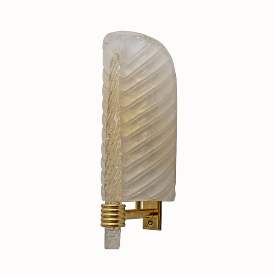 Image 1 of Pair Of Barovier & Toso Style Mid-Century Modern Murano Glass Gold Leaf Sconces