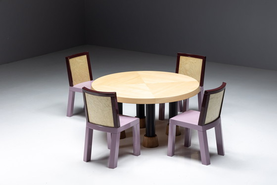 Image 1 of Juego de cuatro sillas de comedor rosas de mediados de siglo de Ettore Sottsass para Leitner, década de 1980
