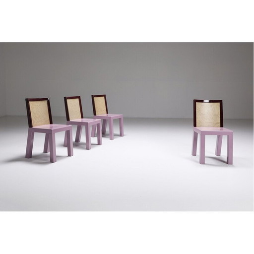 Set of 4 mid century pink dining chairs by Ettore Sottsass for Leitner, 1980s