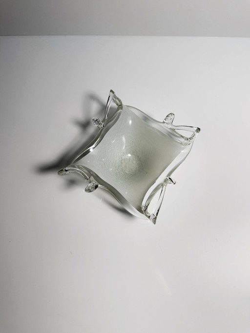 Vintage Murano Ashtray White Filigree Opalina 70s Bowl Bowl 1970 Italy Handmade Mouth-blown