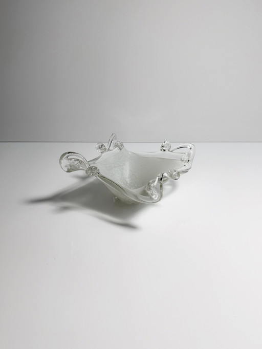 Vintage Murano Ashtray White Filigree Opalina 70s Bowl Bowl 1970 Italy Handmade Mouth-blown