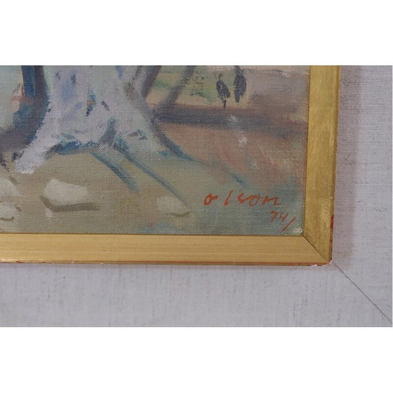 Image 1 of Vintage landscape oil on panel by Ove Olson, 1960s