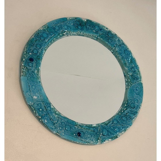 Image 1 of Round vintage mirror in bluish glass