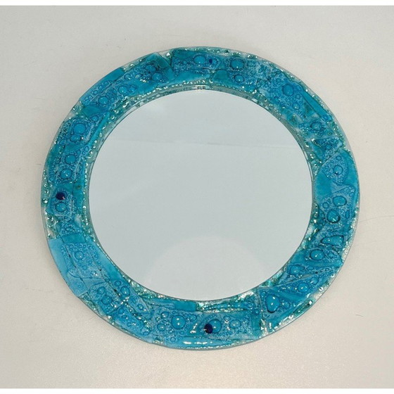 Image 1 of Round vintage mirror in bluish glass