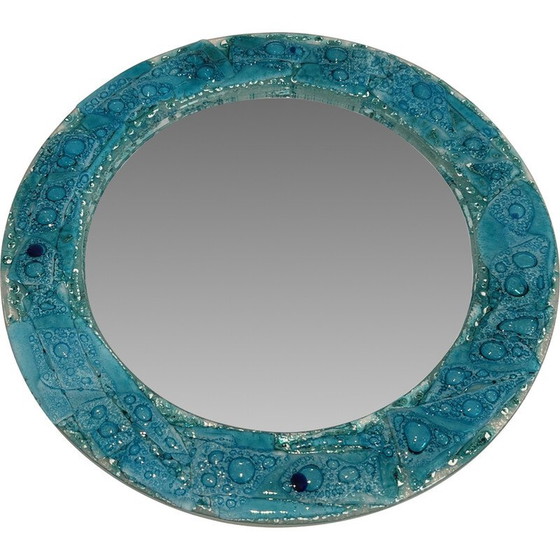 Image 1 of Round vintage mirror in bluish glass