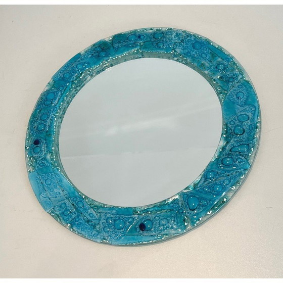 Image 1 of Round vintage mirror in bluish glass