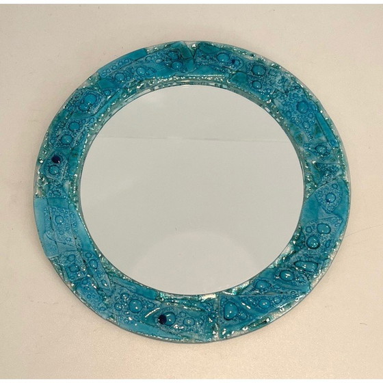 Image 1 of Round vintage mirror in bluish glass