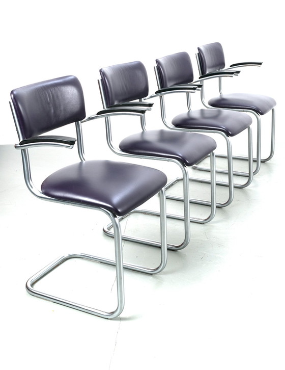 Image 1 of 4x Vintage chrome tubular frame chairs, set