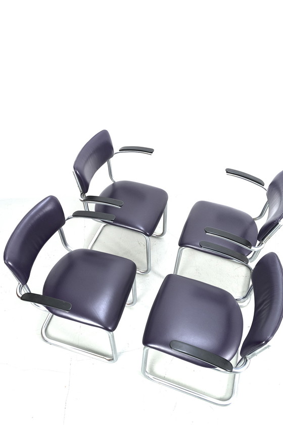 Image 1 of 4x Vintage chrome tubular frame chairs, set