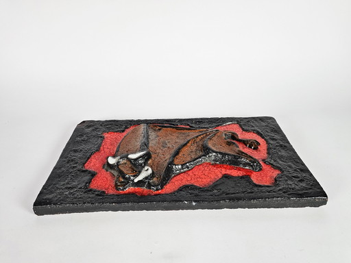 Ruscha keramik - tableau de carreaux - Bull - Allemagne de l'Ouest - 70's