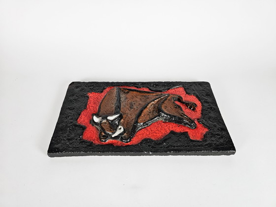 Image 1 of Ruscha keramik - tableau de carreaux - Bull - Allemagne de l'Ouest - 70's