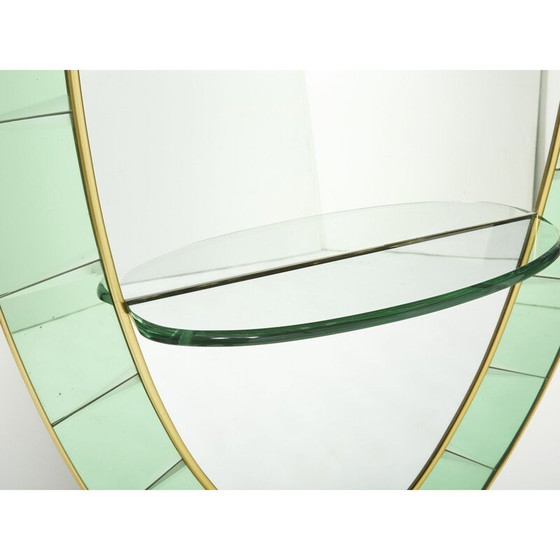 Image 1 of Vintage Italian oval mirror in brass and green crystal by Cristal Arte, 1950