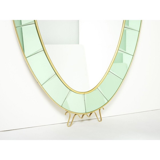Image 1 of Vintage Italian oval mirror in brass and green crystal by Cristal Arte, 1950