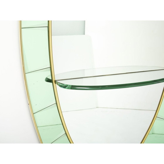 Image 1 of Vintage Italian oval mirror in brass and green crystal by Cristal Arte, 1950