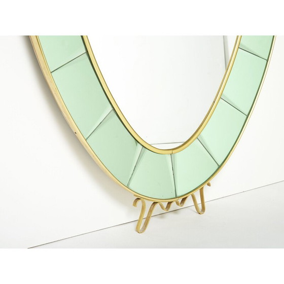 Image 1 of Vintage Italian oval mirror in brass and green crystal by Cristal Arte, 1950