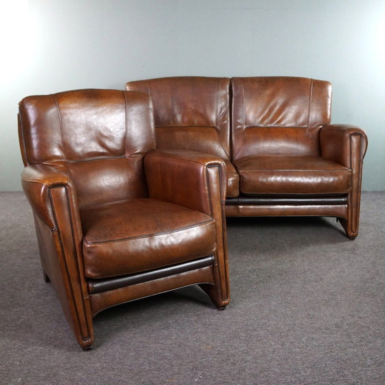 Image 1 of Set of sheep leather designer sofa and armchair