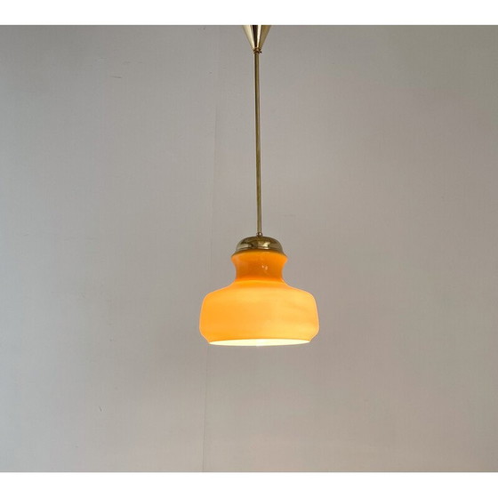 Image 1 of Vintage brass and glass pendant lamp, Czechoslovakia 1970